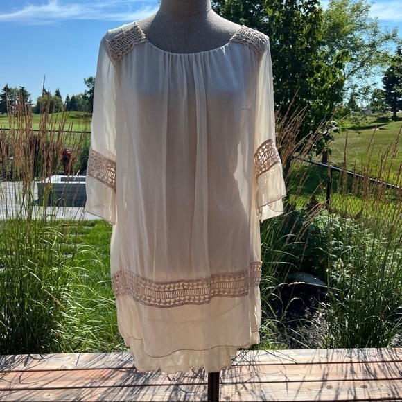 Giulia Italy Silk Crochet Flowy Bohemian Babydoll Dress - Picture 11 of 15